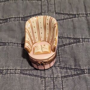 Limoges Pink and Gold Armchair Trinket Box